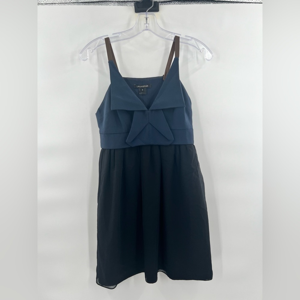 Laila Azhar 100% Silk Dress Sleeveless Blue Black Mini Womens Size 0
